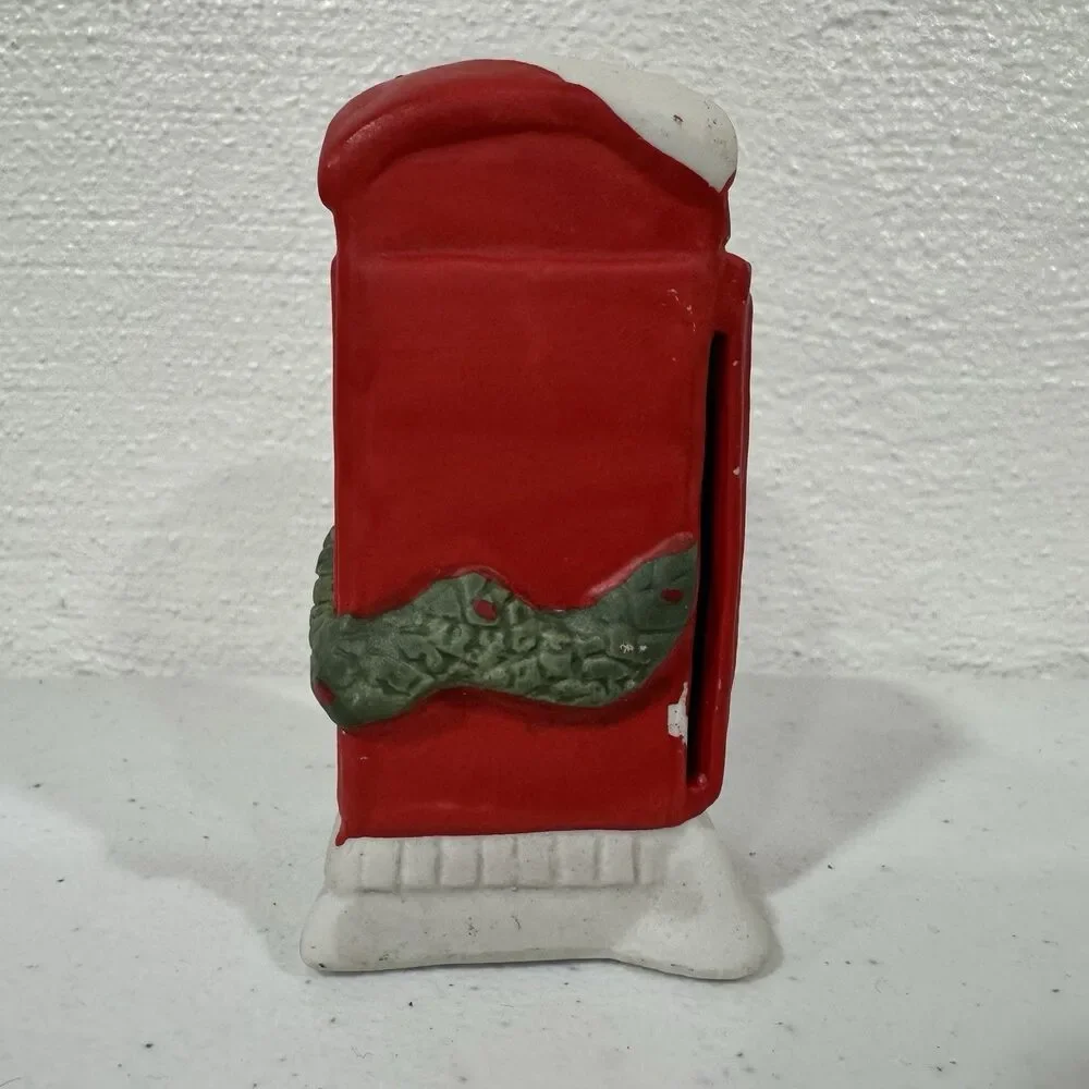 Lemax Dickensville Porcelain Red Telephone Booth Christmas Village 1991